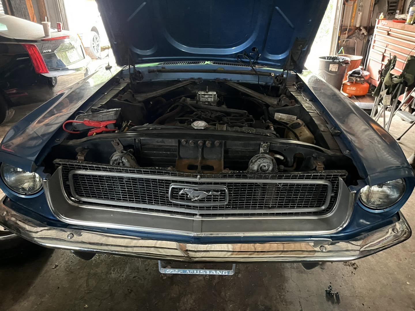 Classic Ford with the hood open