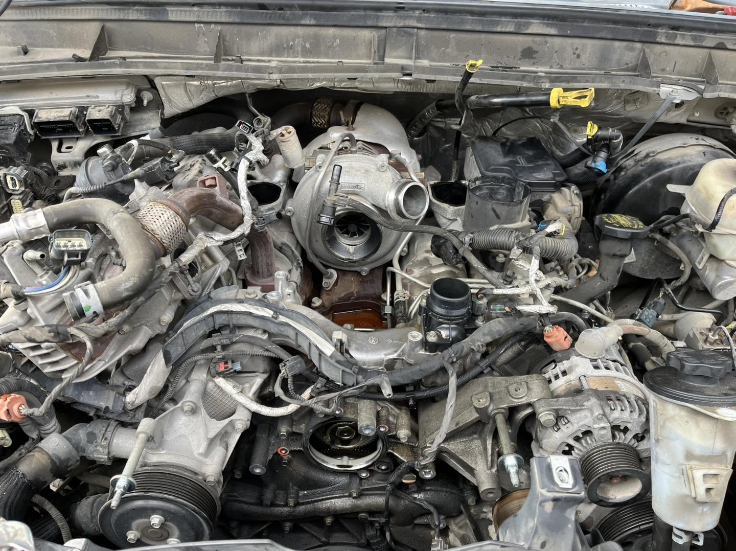 Turbocharger assembly in an engine bay